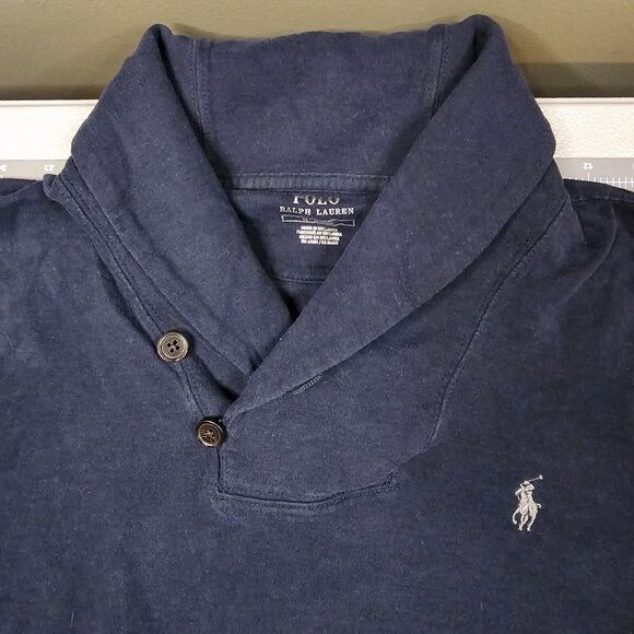 Polo Ralph Lauren Sweatshirt Mens Medium Blue Shawl Collar Neck Preppy Classic - Picture 4 of 10